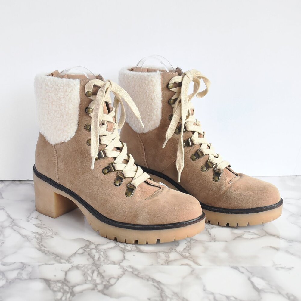 Oasis Society Madilyn Camel Tan Suede Lace-up Heel Boot Size 9
